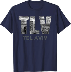 Tel Aviv TLV State Israel Tourist Vacation Skyline Art Gift T-Shirt - T-Shirt | Navy