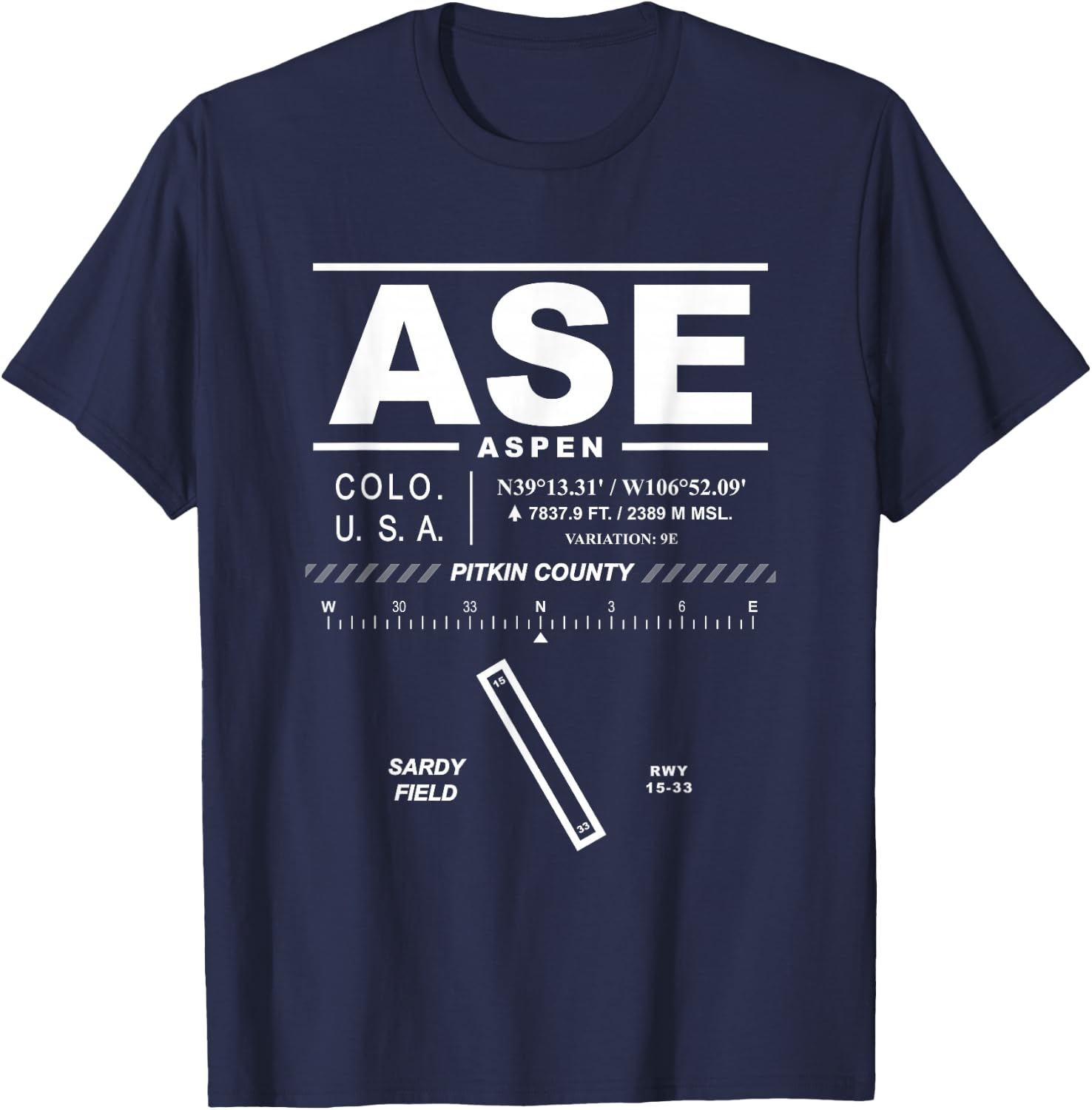 Aspen Pitkin County Airport Sardy Field Colorado ASE T-Shirt - T-Shirt | Navy