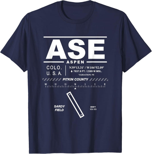 Aspen Pitkin County Airport Sardy Field Colorado ASE T-Shirt - T-Shirt | Navy