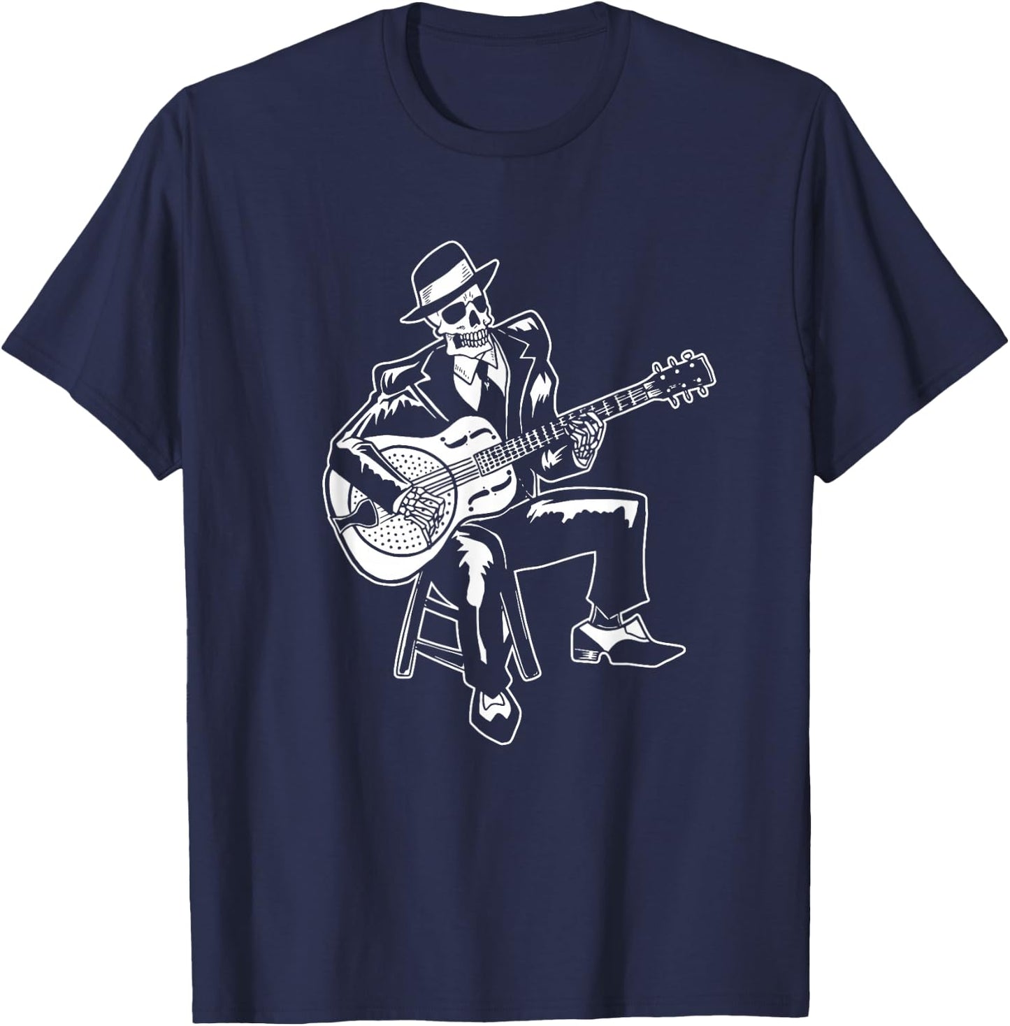 Skeleton Guitar Player Bluesman Vintage Blues Guitarist T-Shirt - T-Shirt | Navy