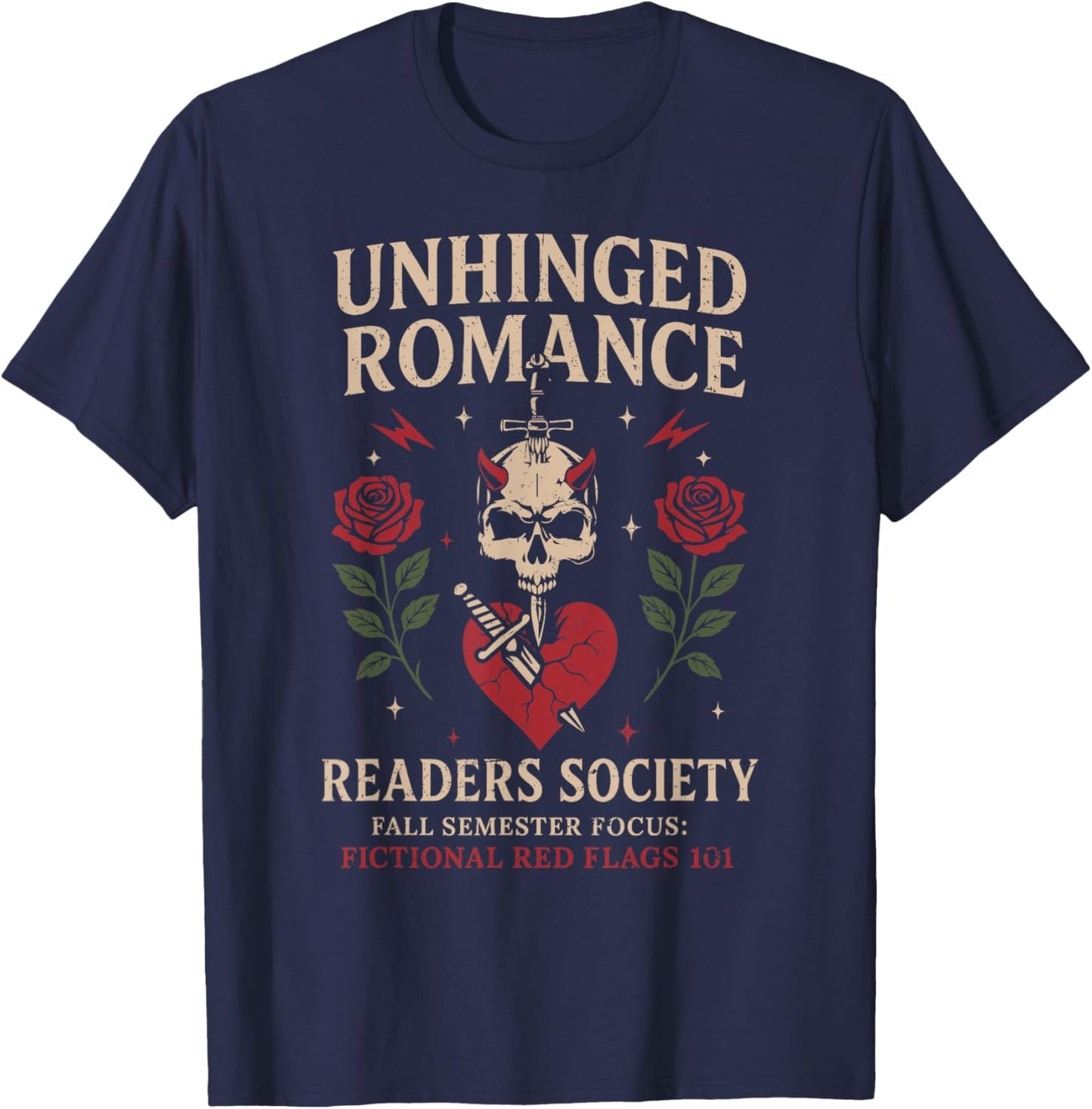 Retro Dark Romance Reader Society Halloween Bookish Outfit T-Shirt - T-Shirt | Navy