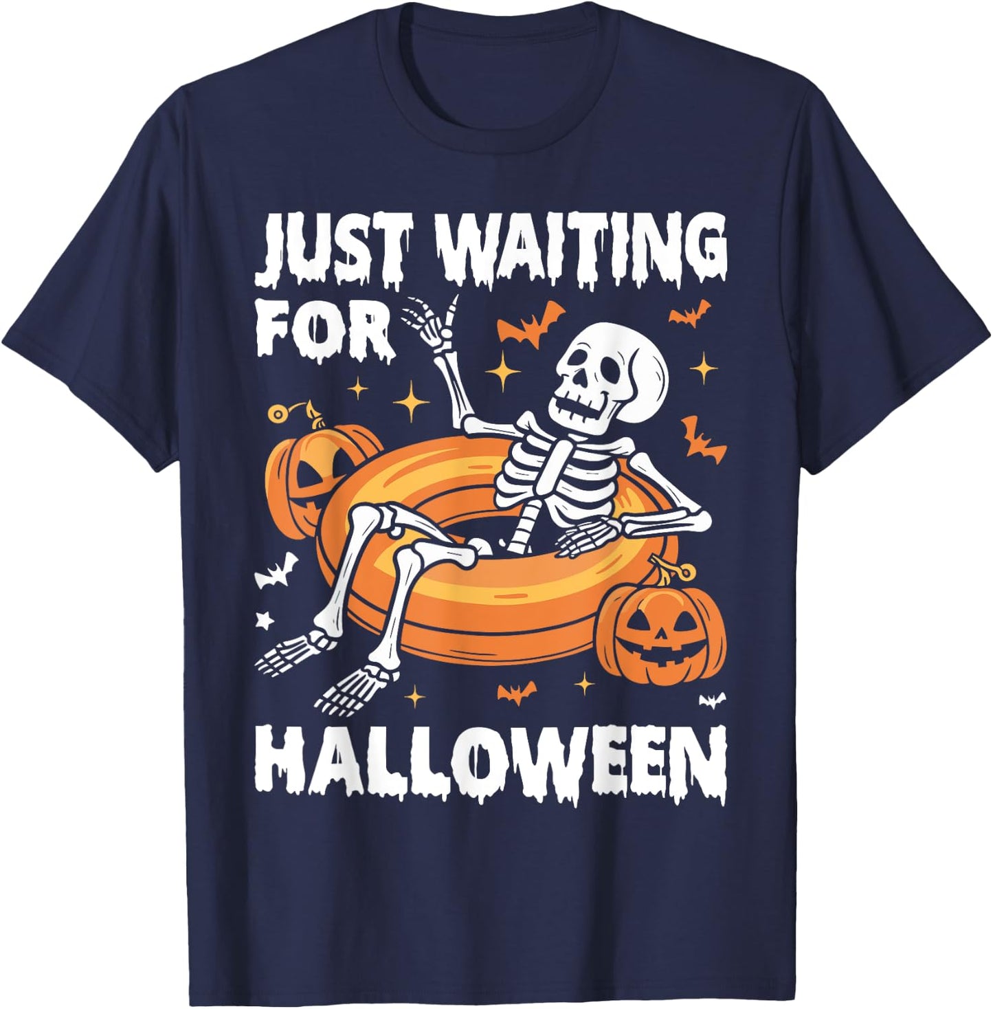 Just Waiting for Halloween Spooky Skeleton Summer Halloween T-Shirt - T-Shirt | Navy