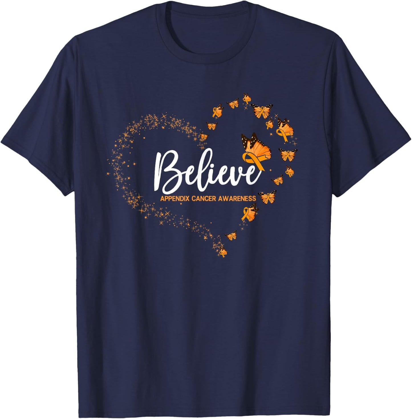 Appendix Cancer Awareness Butterfly Believe T-Shirt - T-Shirt | Navy