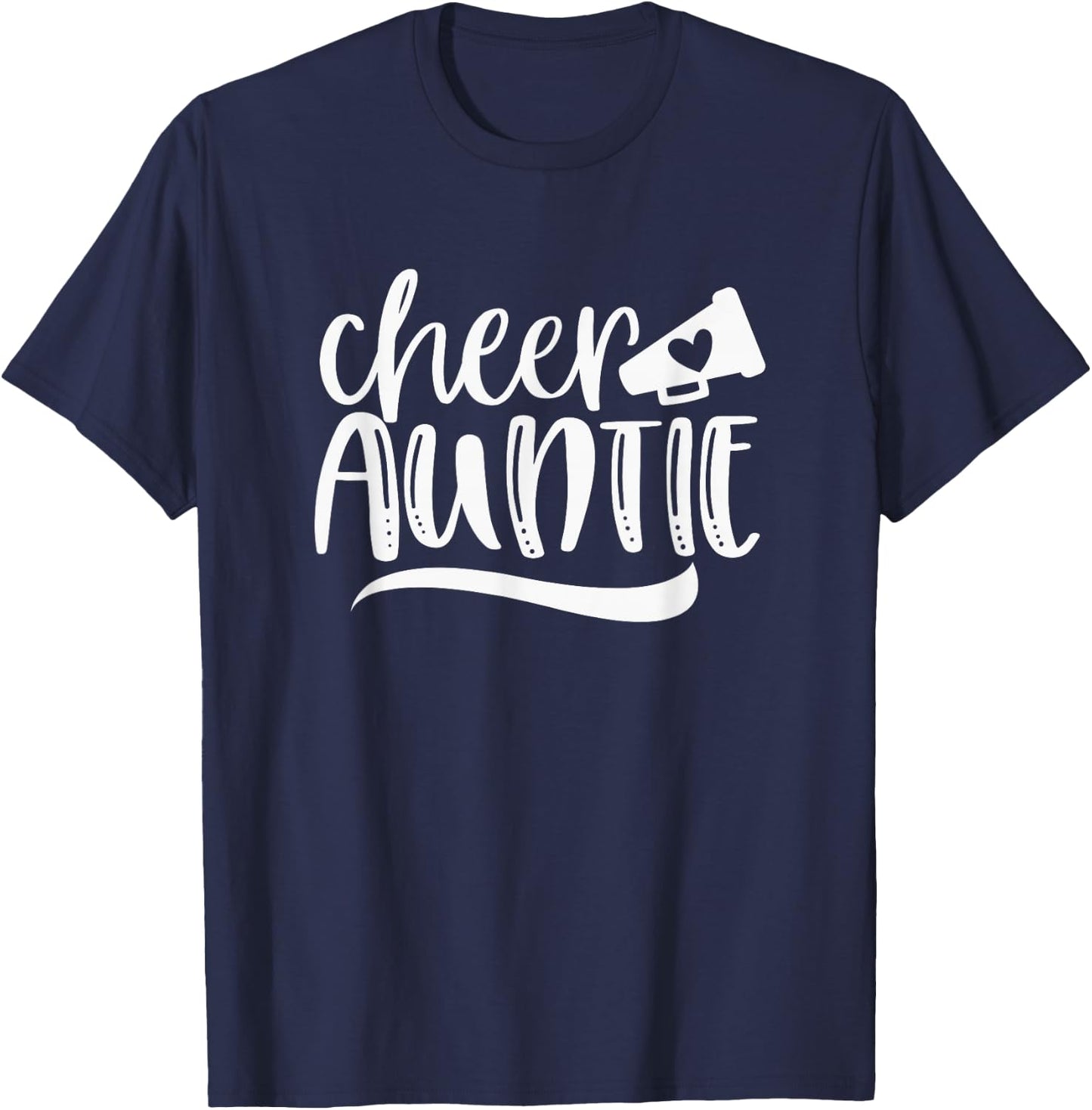 Cheer AUNTIE, Megaphone with Heart Accent T-Shirt - T-Shirt | Navy