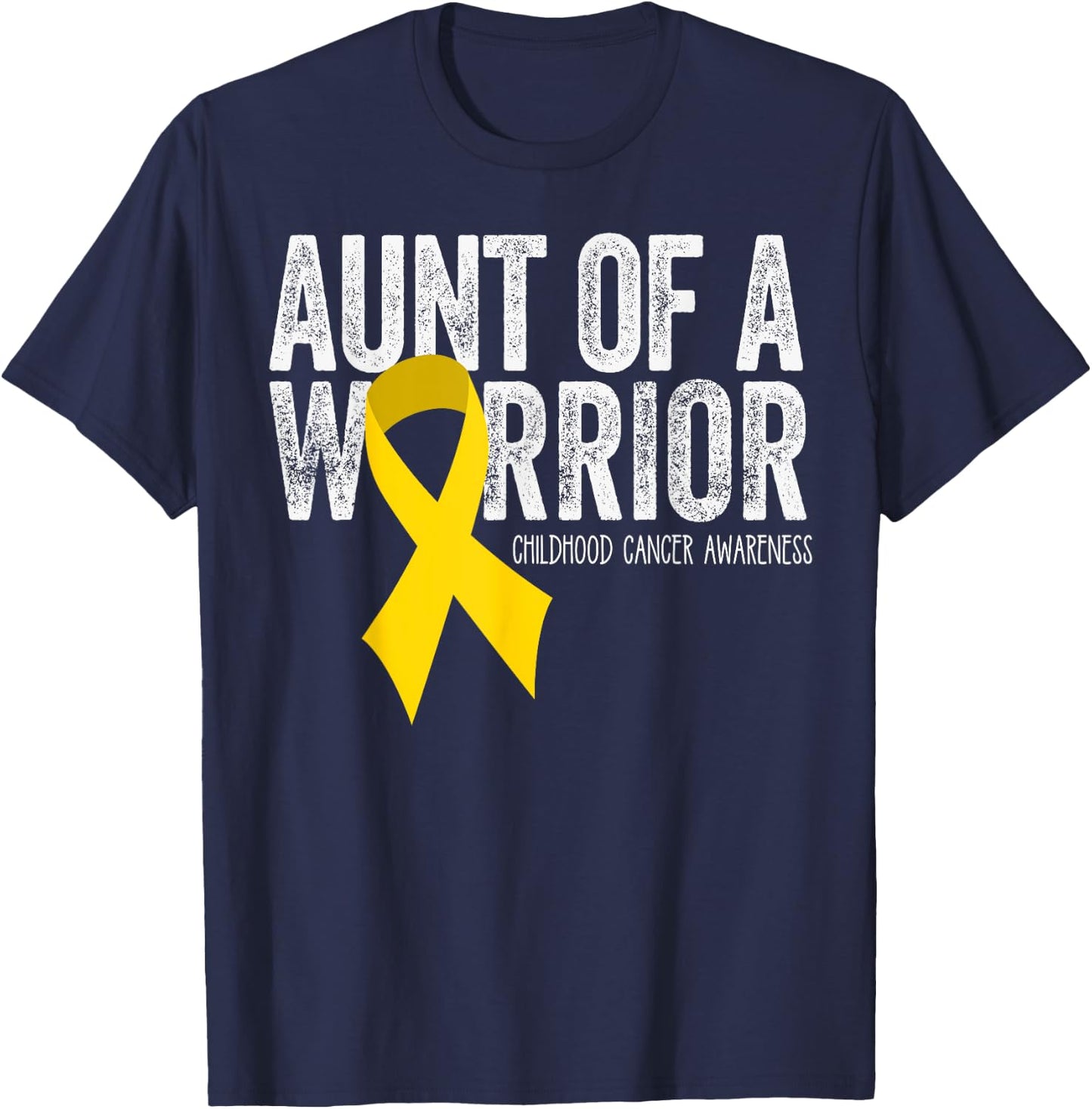 Aunt of a Warrior Childhood Cancer T Shirt Auntie Ribbon T-Shirt - T-Shirt | Navy