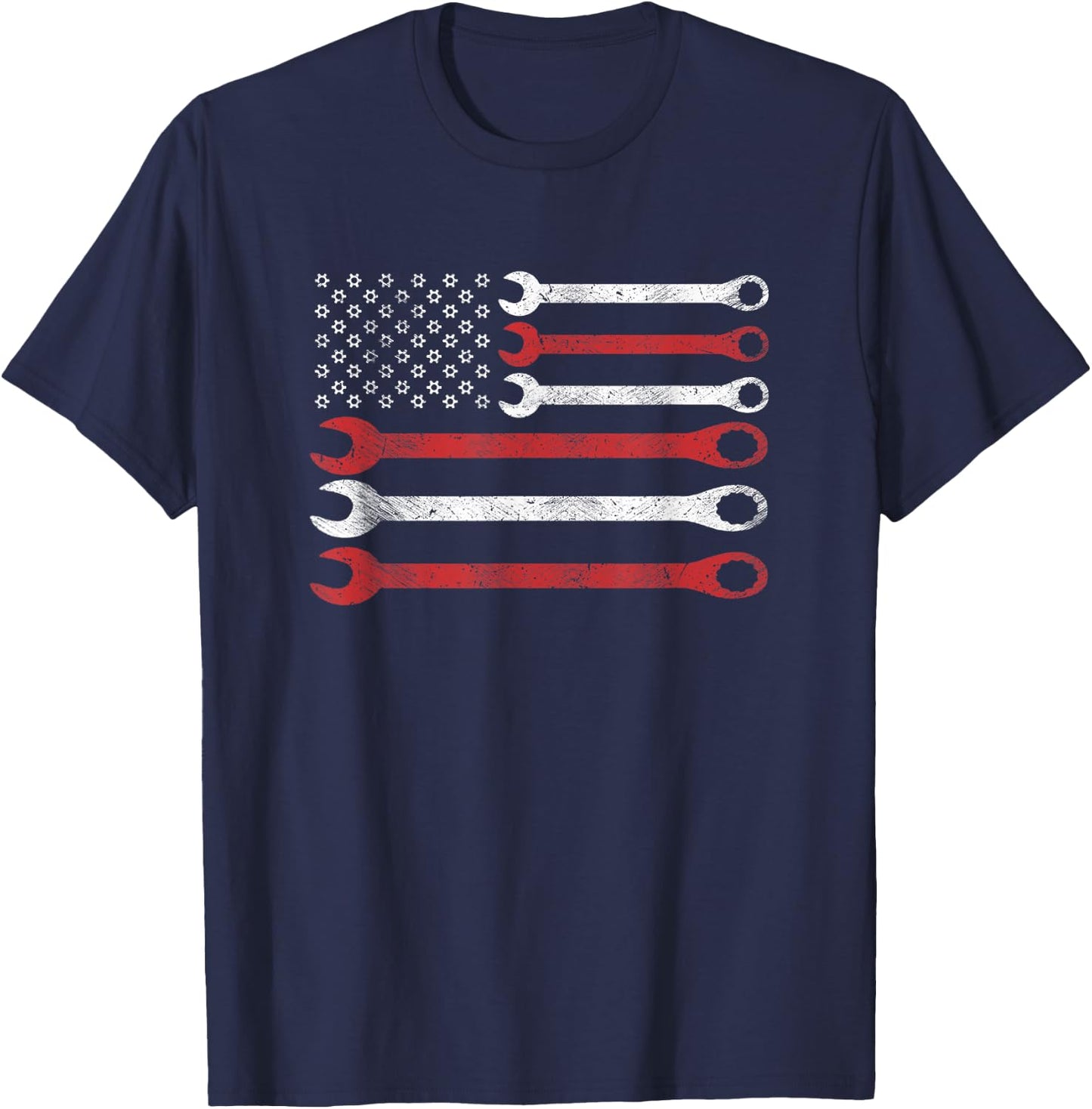 Wrench Nuts USA Flag Spanner Patriotic Mechanic Shirt Women Men T-Shirt - T-Shirt | Navy
