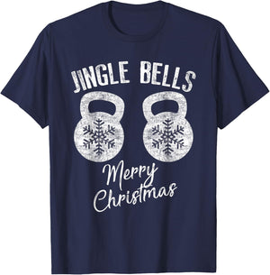 Jingle Bells Kettlebell Christmas Holiday Workout T-Shirt - T-Shirt | Navy