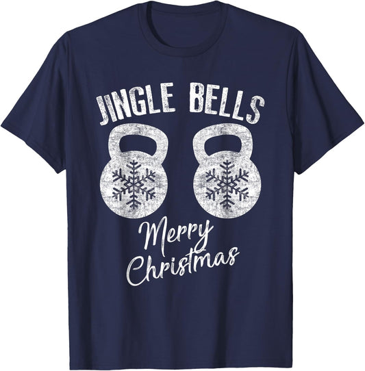 Jingle Bells Kettlebell Christmas Holiday Workout T-Shirt - T-Shirt | Navy