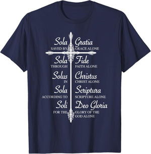 The Five Solas Shirt | Cute Christian Movement Gift T-Shirt - T-Shirt | Navy