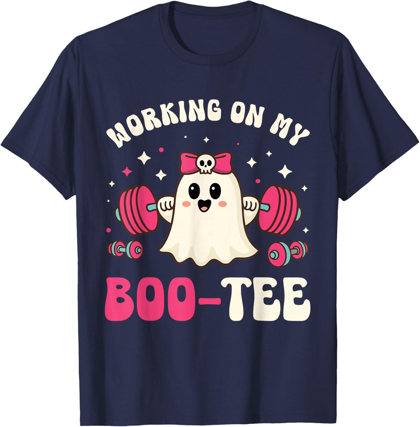 Working on My Boo Funny Gym Halloween Dead Lift Ghost T-Shirt - T-Shirt | Navy