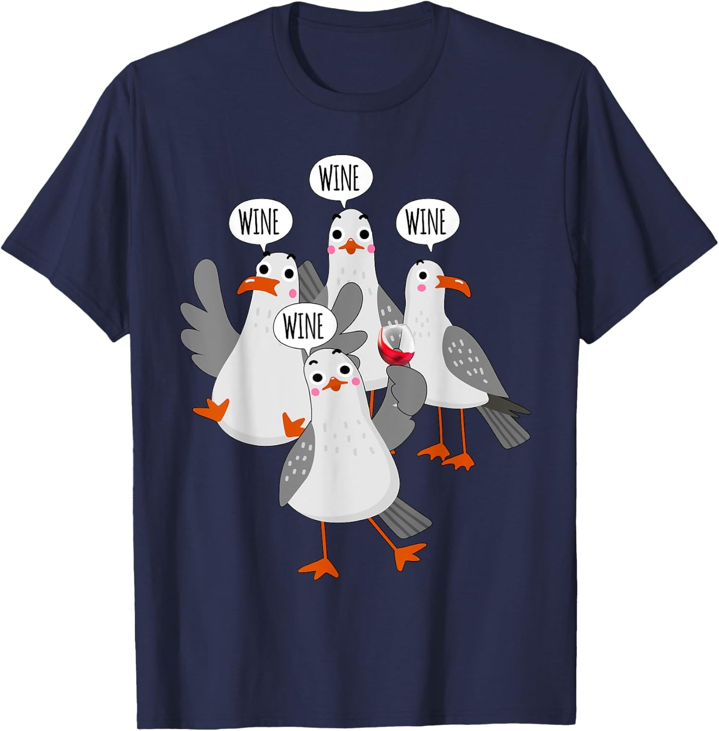 Wine! Wine! Wine! Seagull - Funny Wine Enthusiast T-Shirt - T-Shirt | Navy