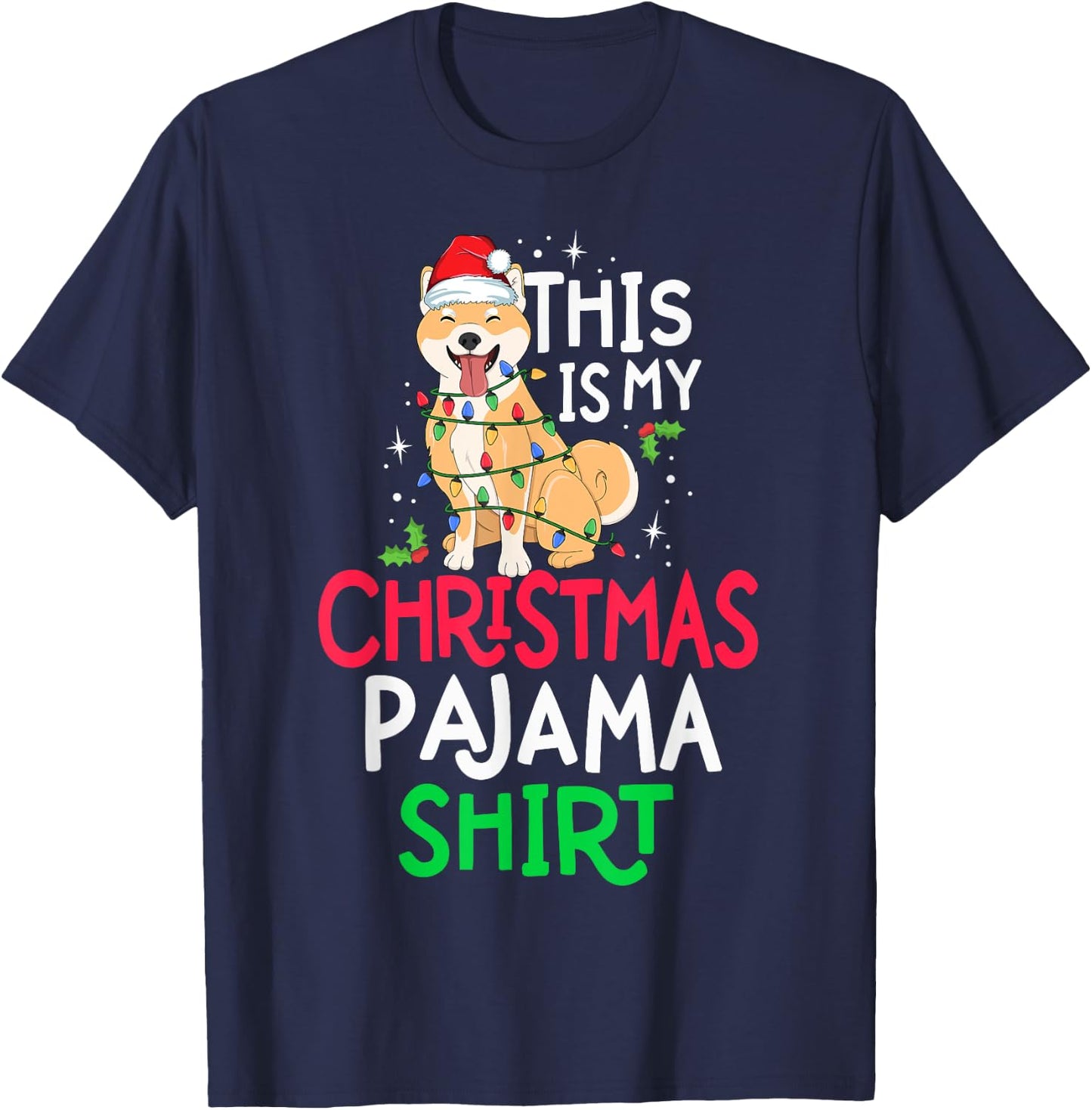 Shiba Inu Tree Lights Dog This Is My Christmas Pyjama Shirt Men Women Kids T-Shirt - T-Shirt | Navy