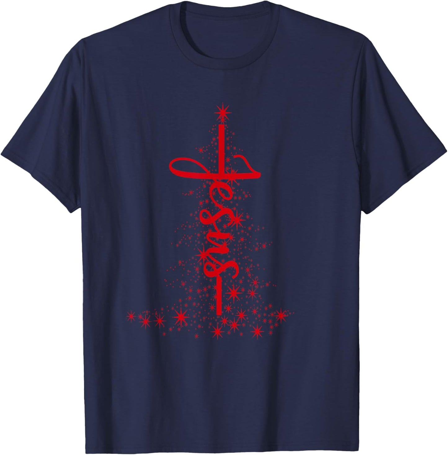 Christmas Christian Star Jesus Red Christmas Tree Faith Gift T-Shirt - T-Shirt | Navy
