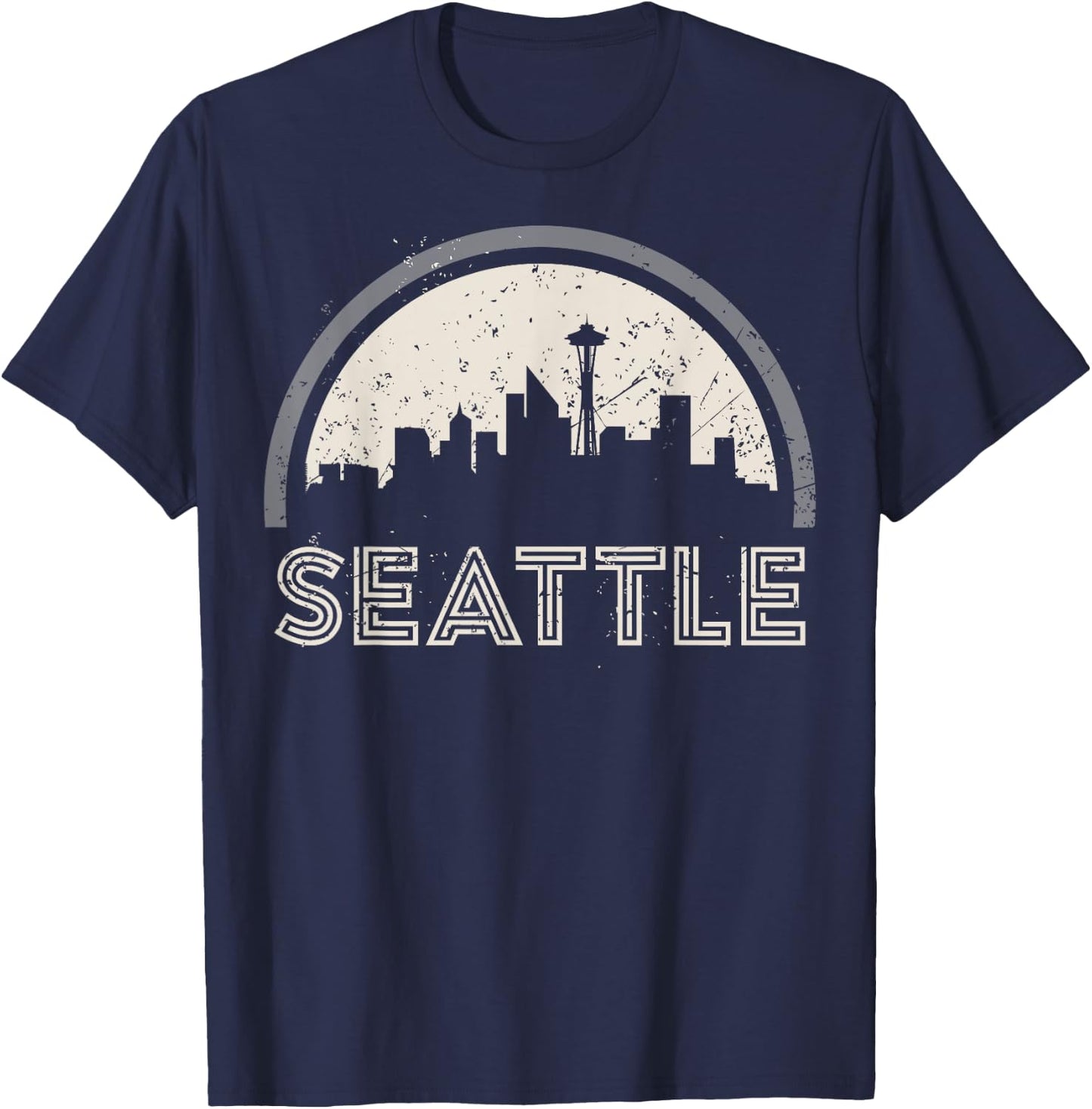 Grunge Seattle Skyline Distressed Look T-Shirt - T-Shirt | Navy