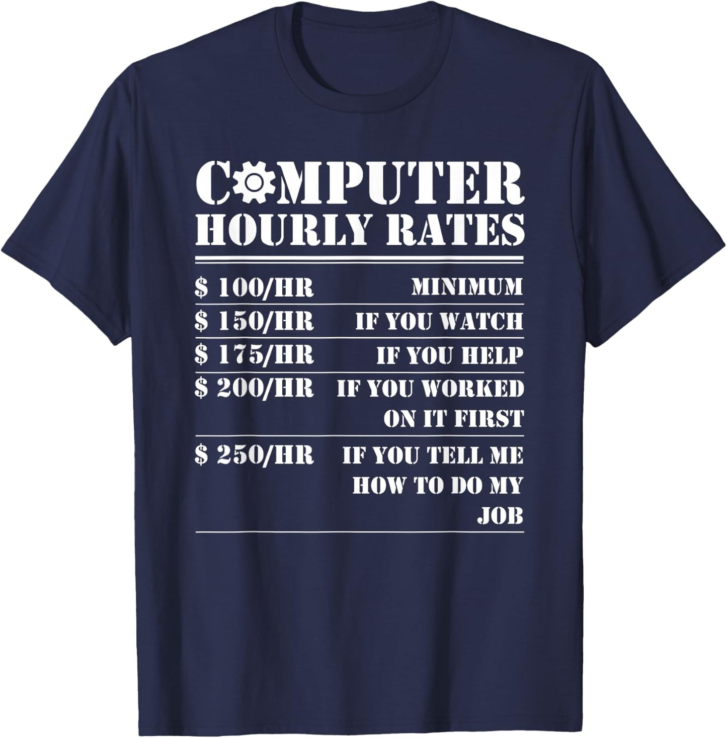 Computer Repair Hourly Rate Funny Tech Support Labor Gifts T-Shirt - T-Shirt | Navy