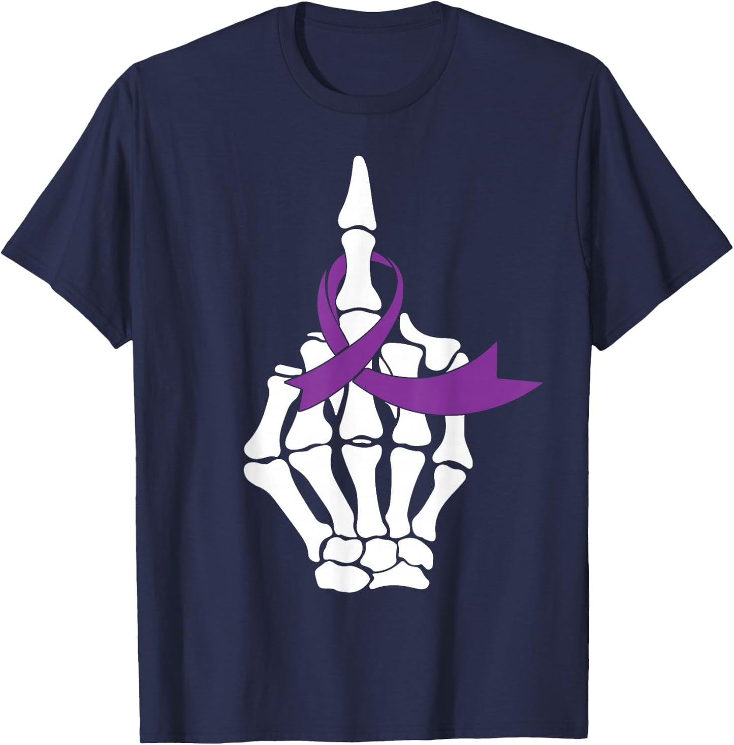 Fuck Pancreatic Cancer Middle Finger Purple Ribbon Shirt T-Shirt - T-Shirt | Navy