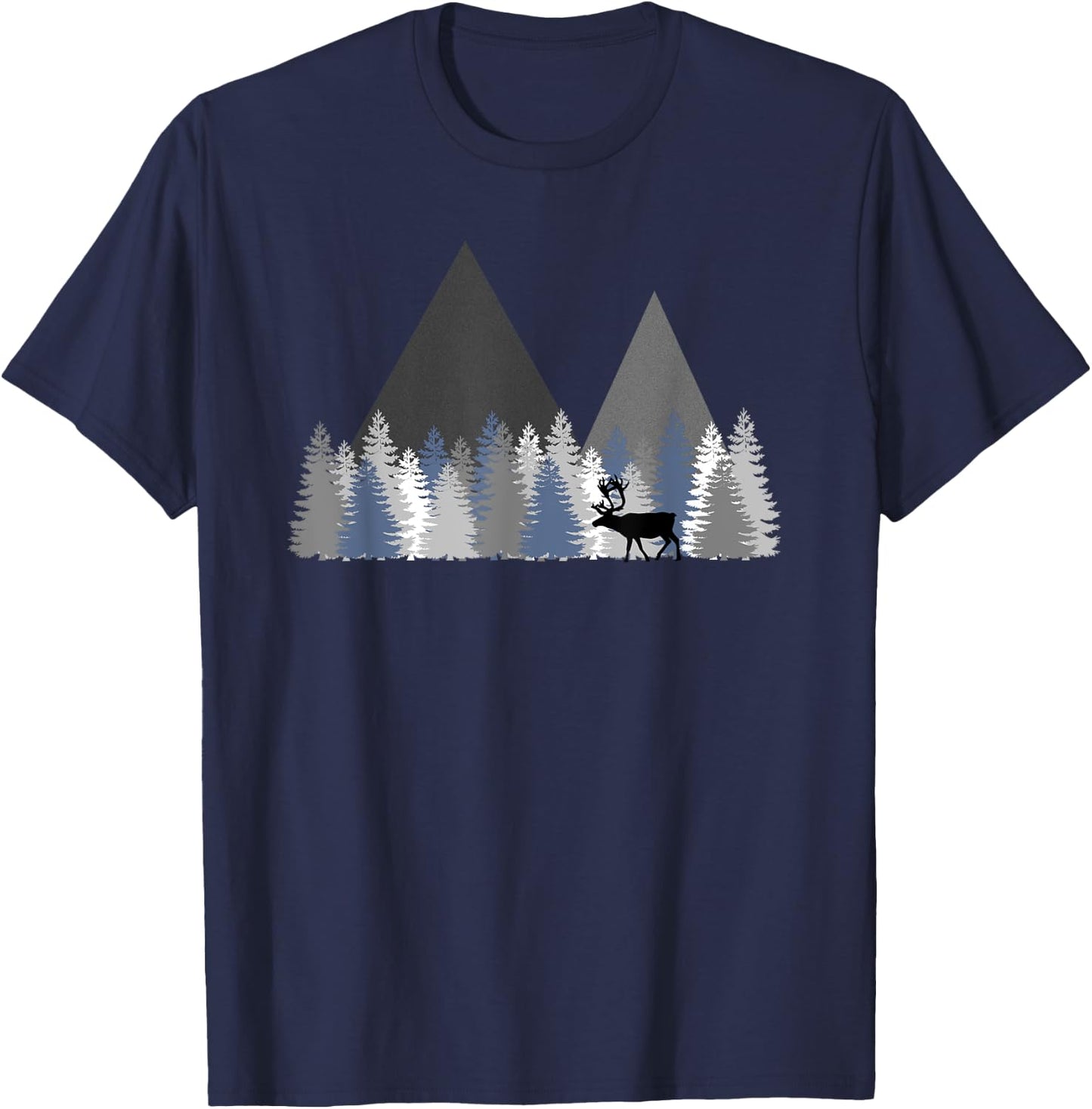 Caribou Forest Mountains Nature T-Shirt - T-Shirt | Navy