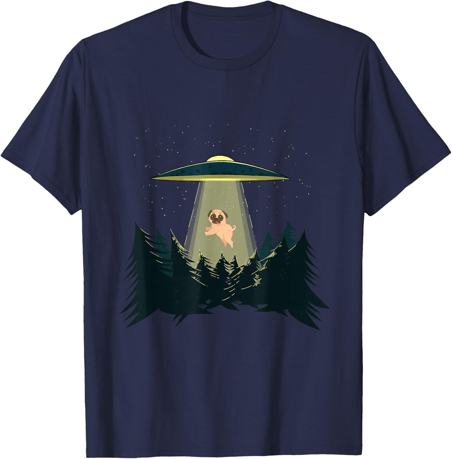 Pug Alien Abduction - - UFO - Adorable Dog Shirt T-Shirt - T-Shirt | Navy