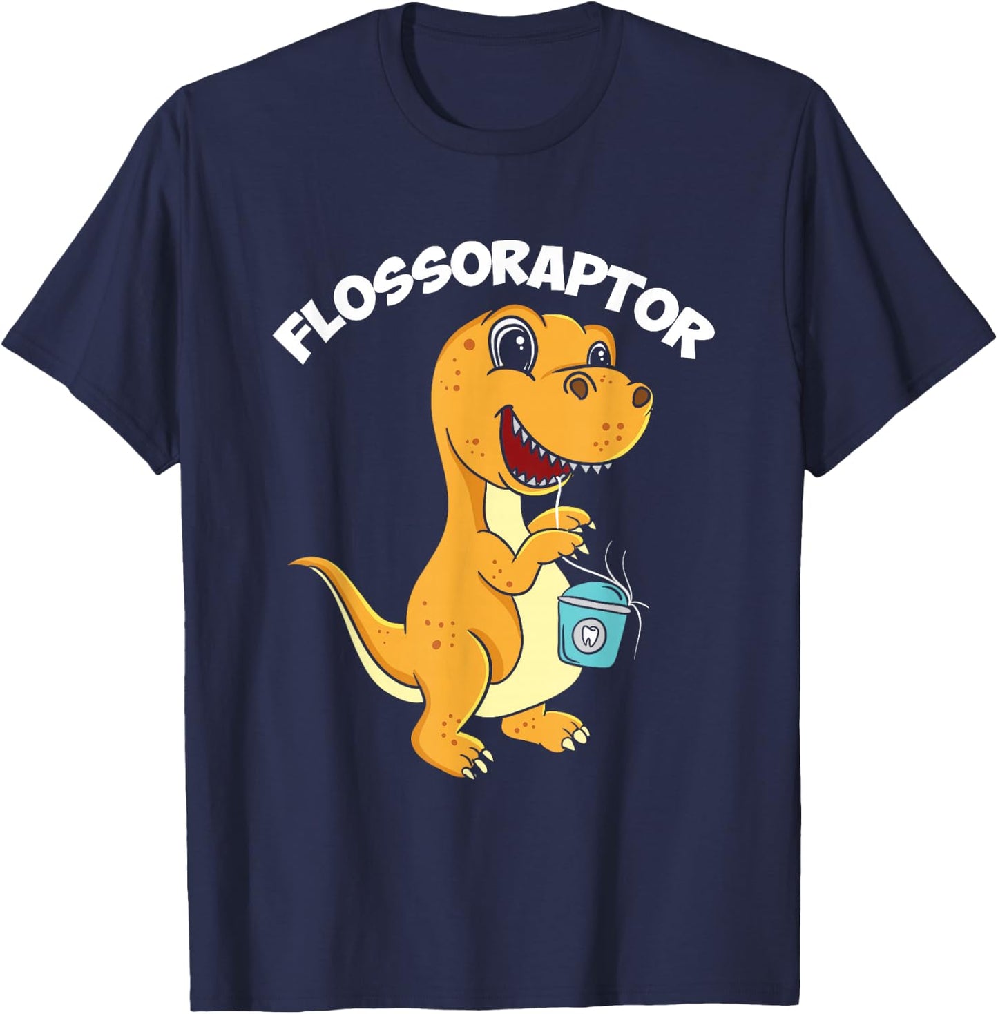 Flossoraptor Dental Hygiene Future Dentist Dinosaur Tooth T-Shirt - T-Shirt | Navy