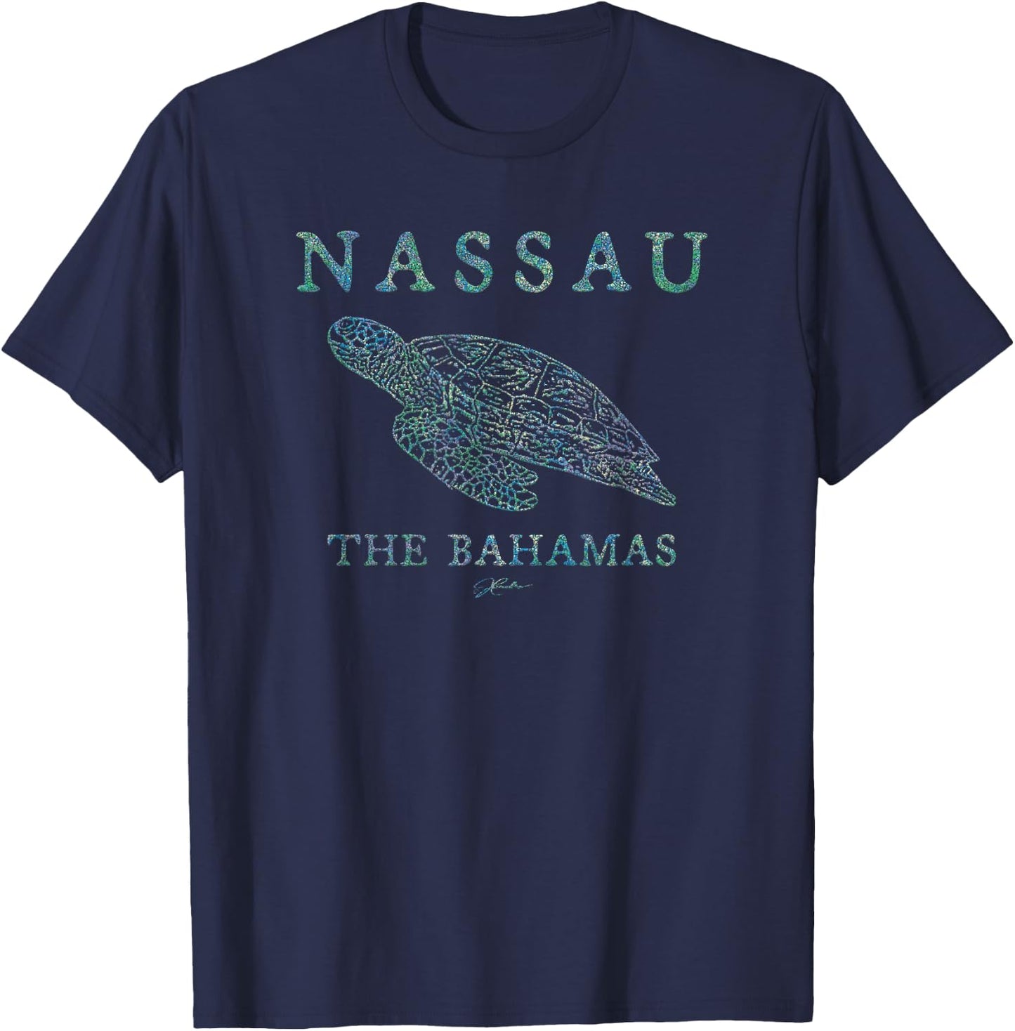 JCombs: Nassau, The Bahamas, Gliding Sea Turtle (Distressed) T-Shirt - T-Shirt | Navy