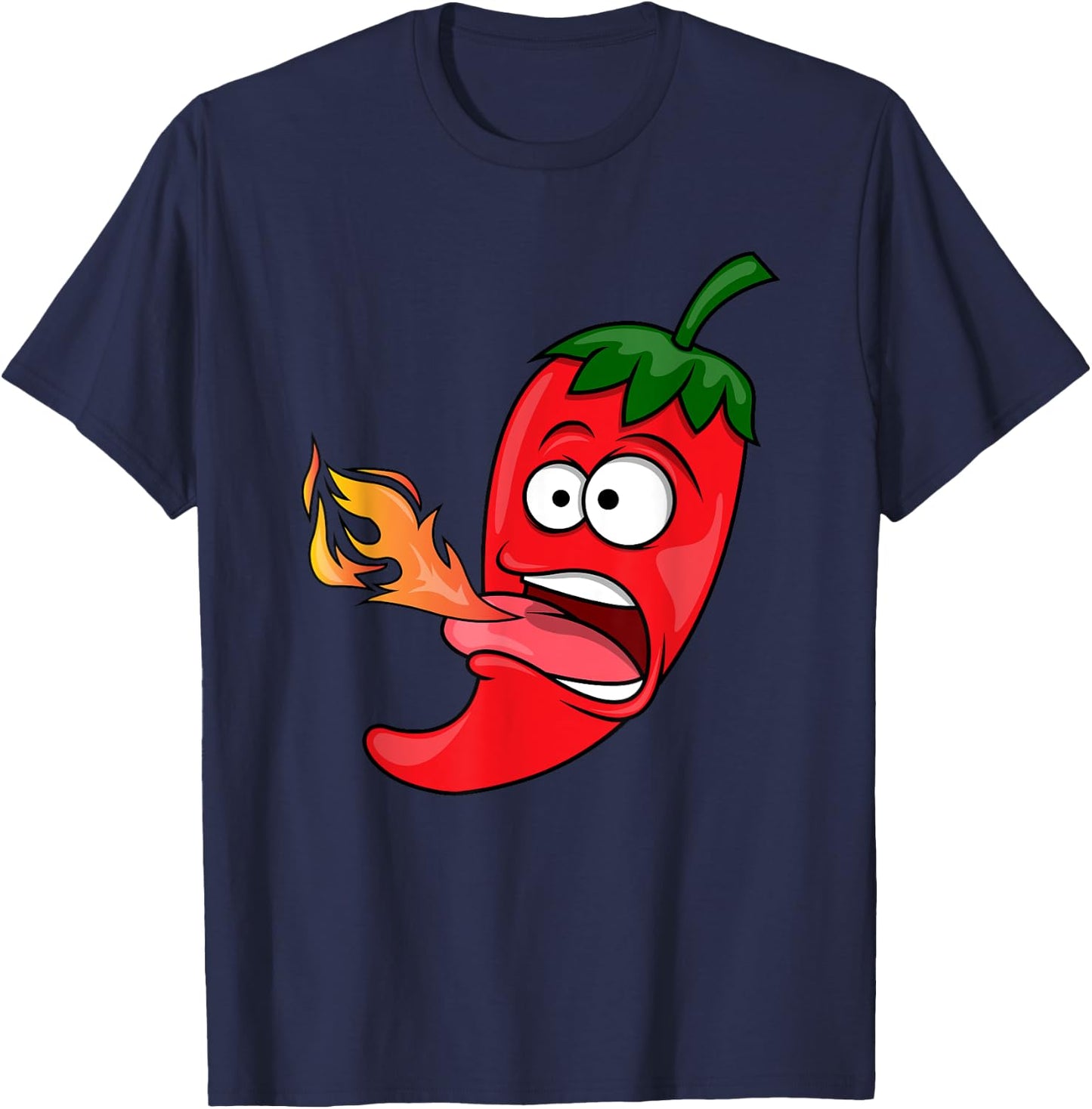 Chili Pepper Breathing Fire | Red Hot Funny Cartoon T-Shirt - T-Shirt | Navy