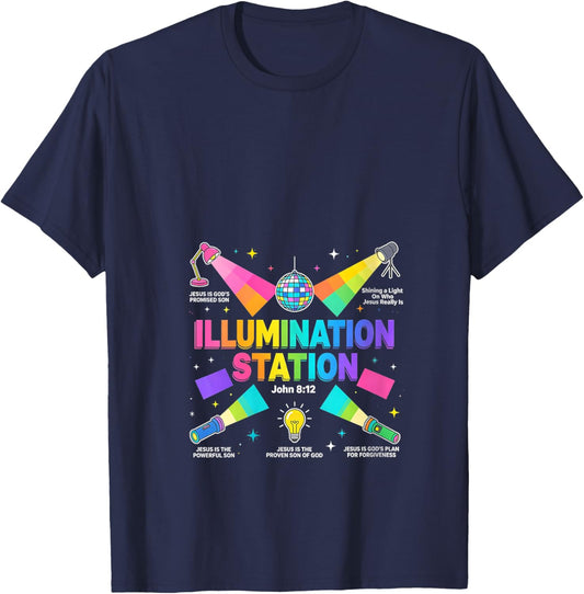 Women's Illumination Station VBS 2026 Shining Light Who Jesus Really V-Neck T-Shirt - T-Shirt | Navy