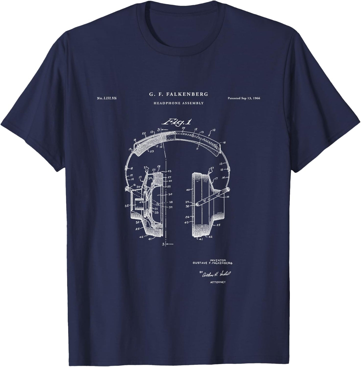 Patent Shirts Headphone Patent - Music Shirt & Girls, Black, Small T-Shirt - T-Shirt | Navy