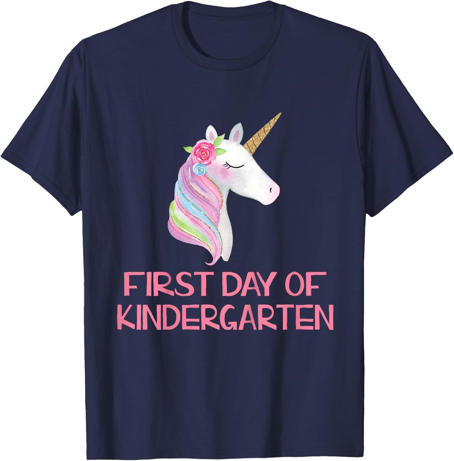 Cute First Day of Kindergarten Unicorn Shirt for Girls T-Shirt - T-Shirt | Navy