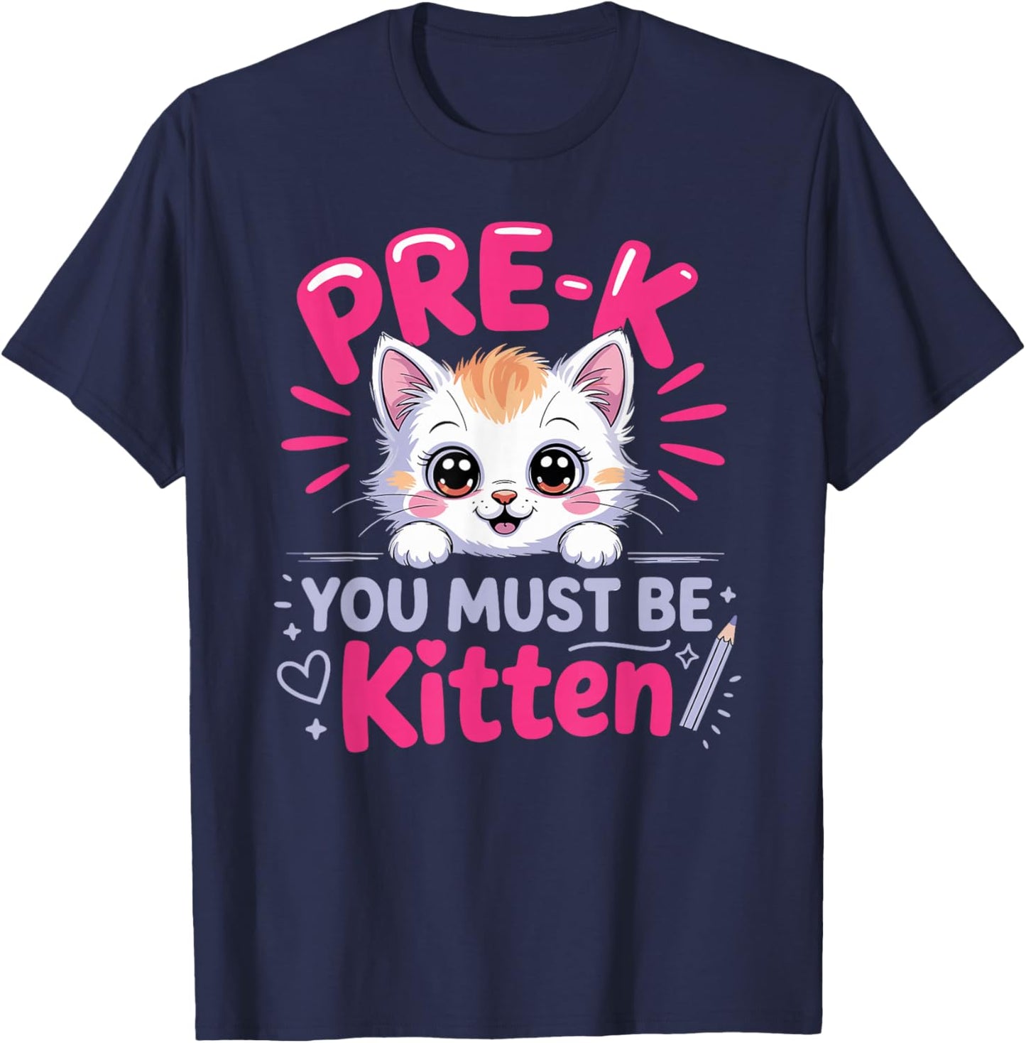 Preschool Kitten Girls Back to School Pre-K Cat T-Shirt - T-Shirt | Navy