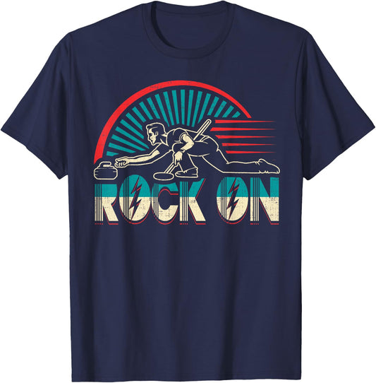 Rock on Curling Winter Sports Skip Bonspiel 2020 Curler T-Shirt - T-Shirt | Navy
