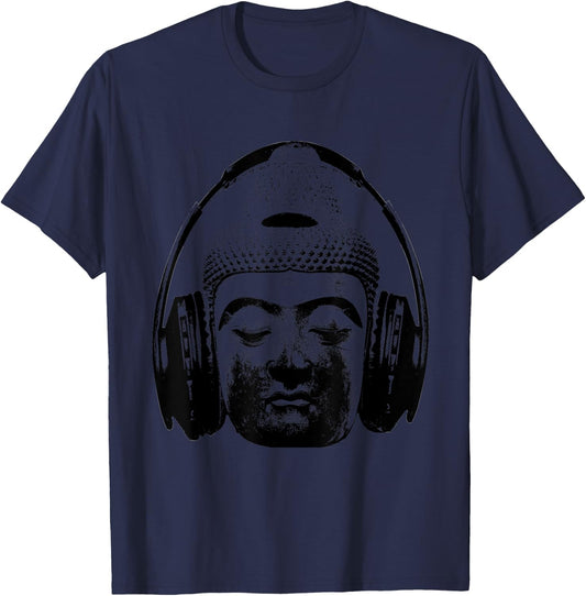 Chilling Buddha with Headphones Music DJ T-Shirt - T-Shirt | Navy