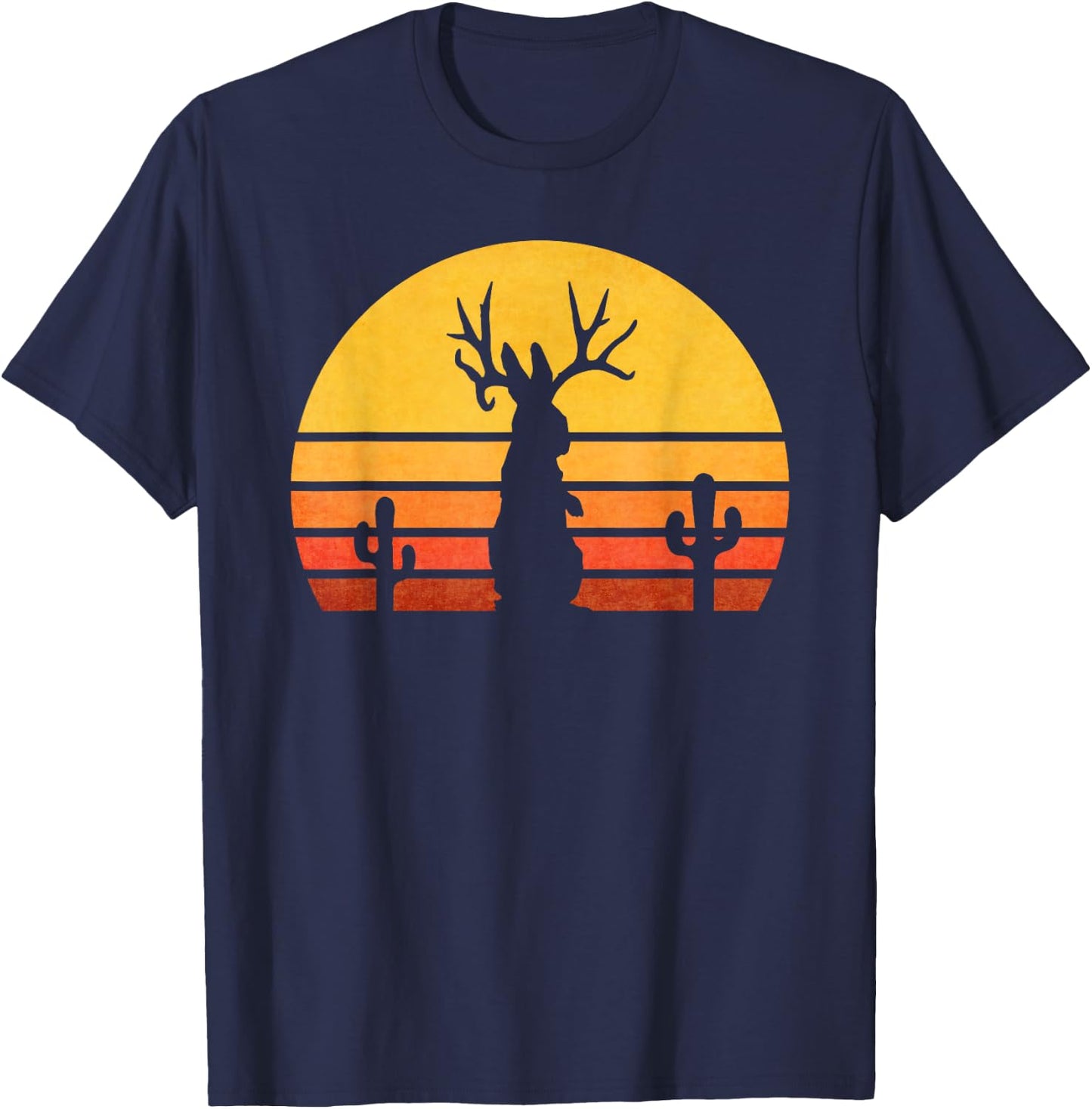 Retro Eighties Jackalope , Vintage Cryptid Rabbit T-Shirt - T-Shirt | Navy
