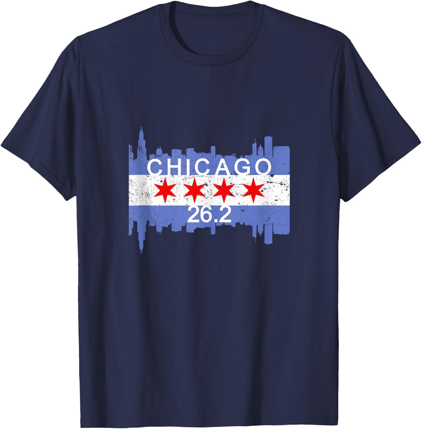 26.2 Mile Marathon Runner Chicago Flag Running Race Gift T-Shirt - T-Shirt | Navy