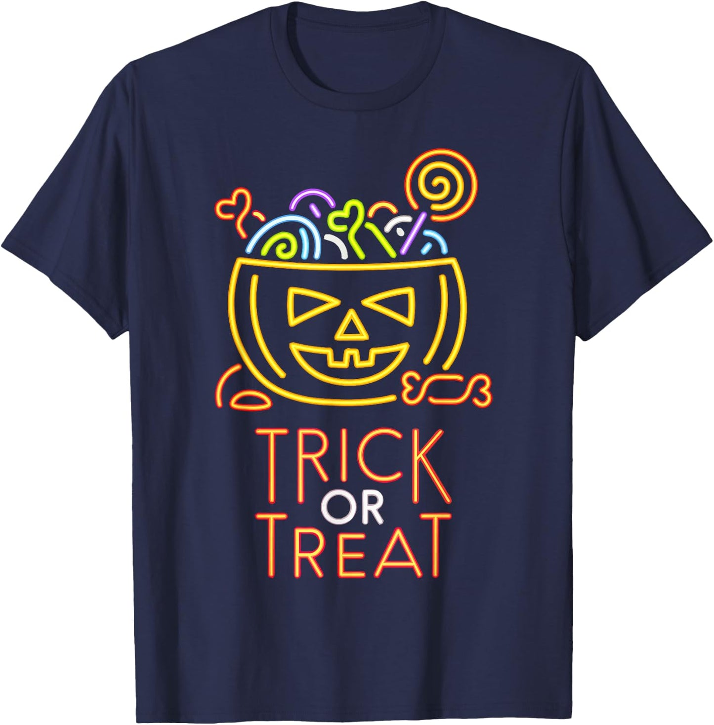 Trick Or Treat Neon Sign Halloween Costume T-Shirt - T-Shirt | Navy