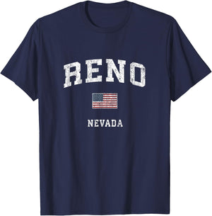 Reno Nevada NV Vintage American Flag Sports Design T-Shirt - T-Shirt | Navy