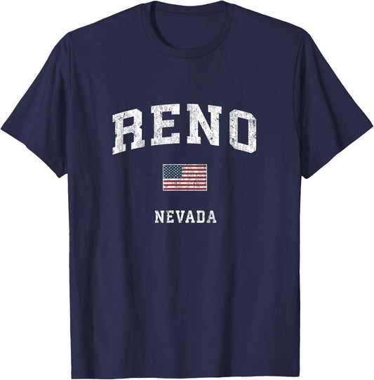 Reno Nevada NV Vintage American Flag Sports Design T-Shirt - T-Shirt | Navy