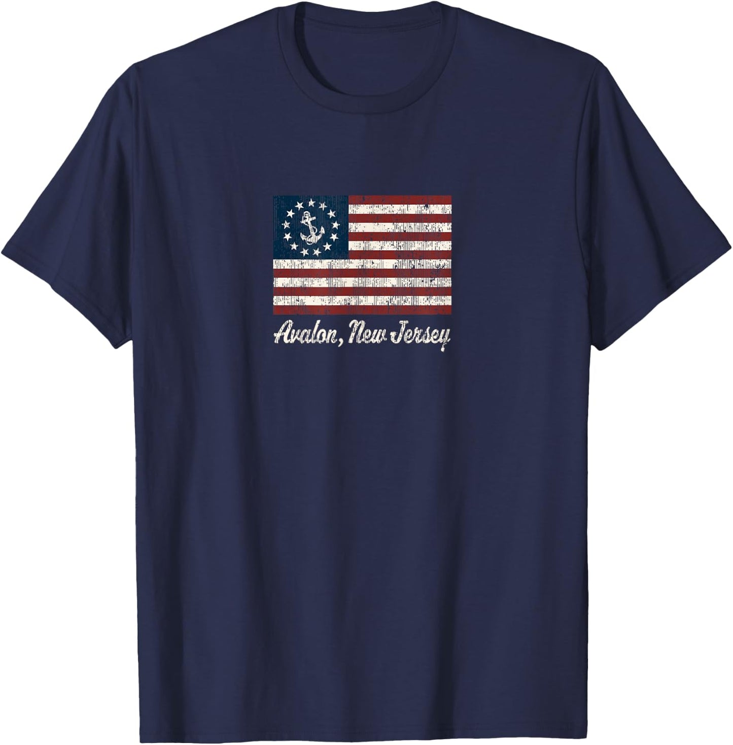 Avalon NJ Vintage Sailing US Anchor Boat Flag T-Shirt - T-Shirt | Navy