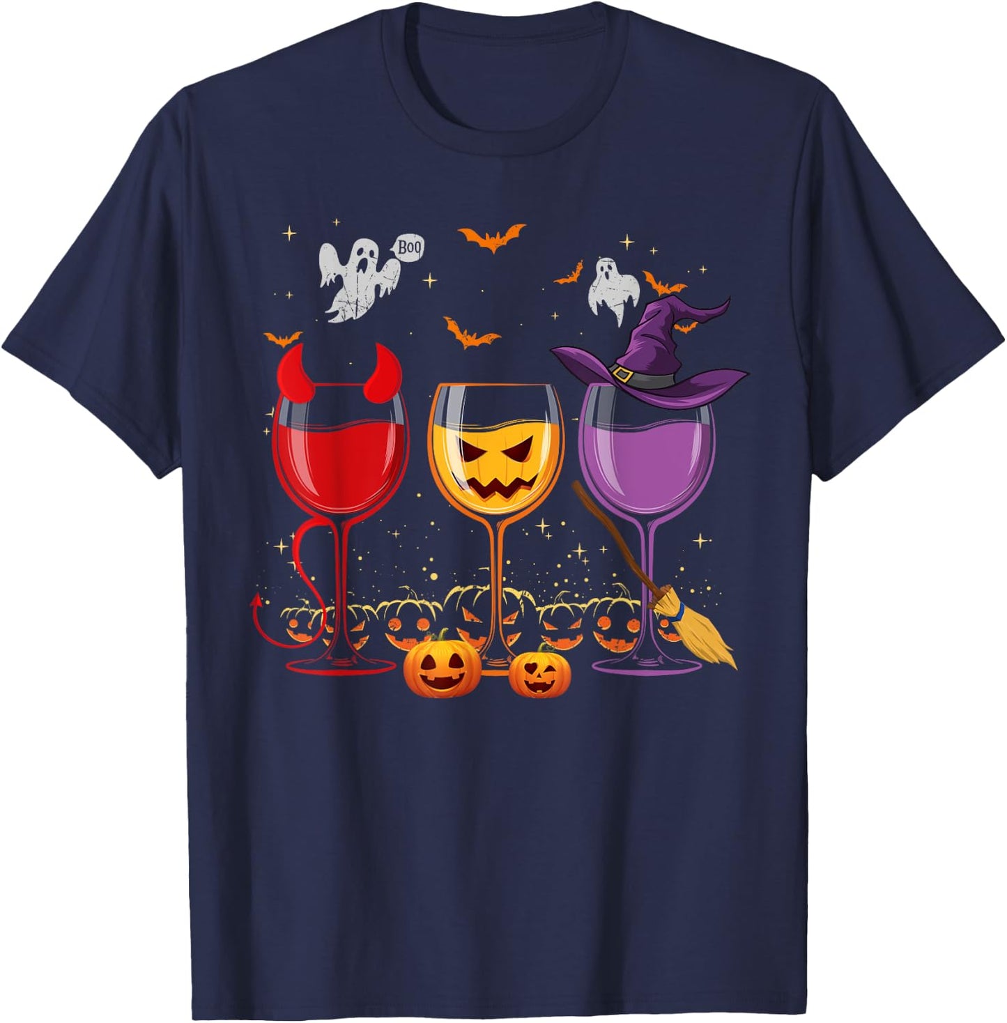 Three Glasses Of Wines Funny Halloween Wine Lover T-Shirt - T-Shirt | Navy