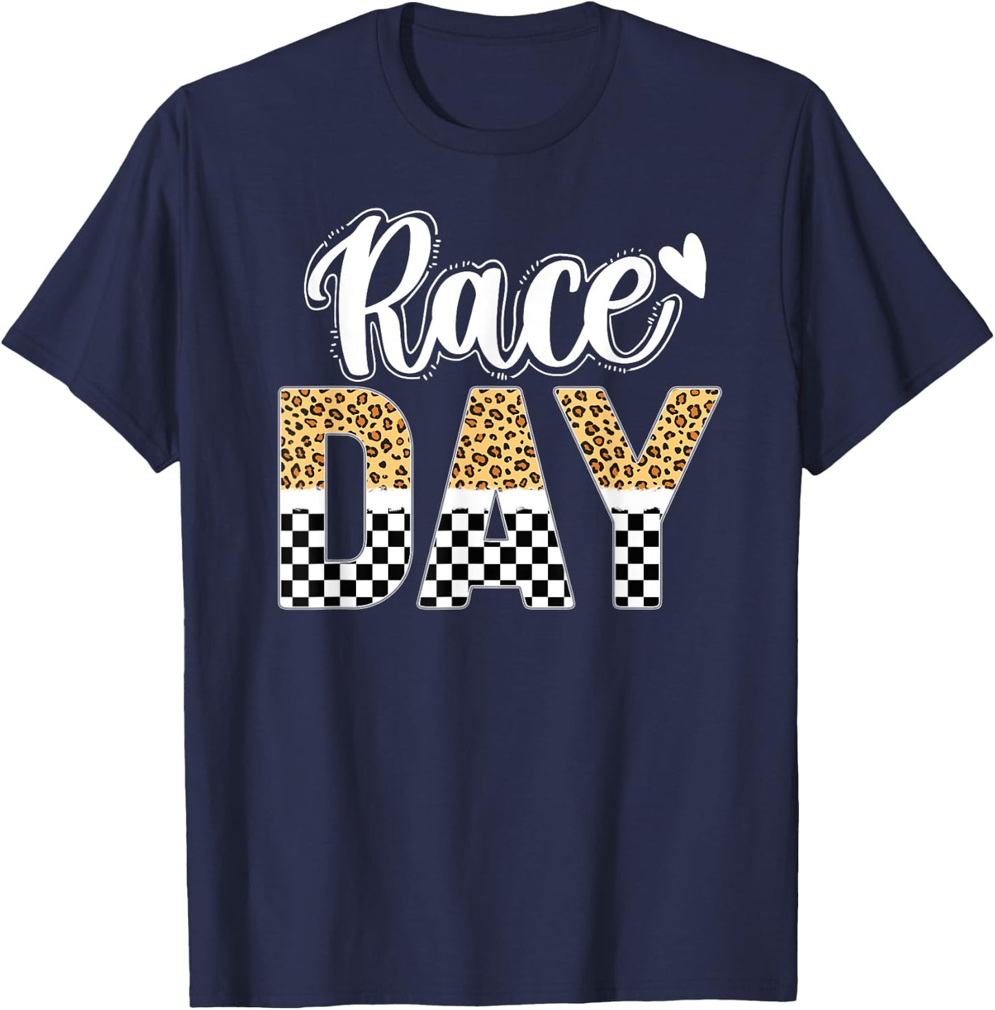Race Day Leopard Car Race Day Checkered Flag Race Days T-Shirt - T-Shirt | Navy