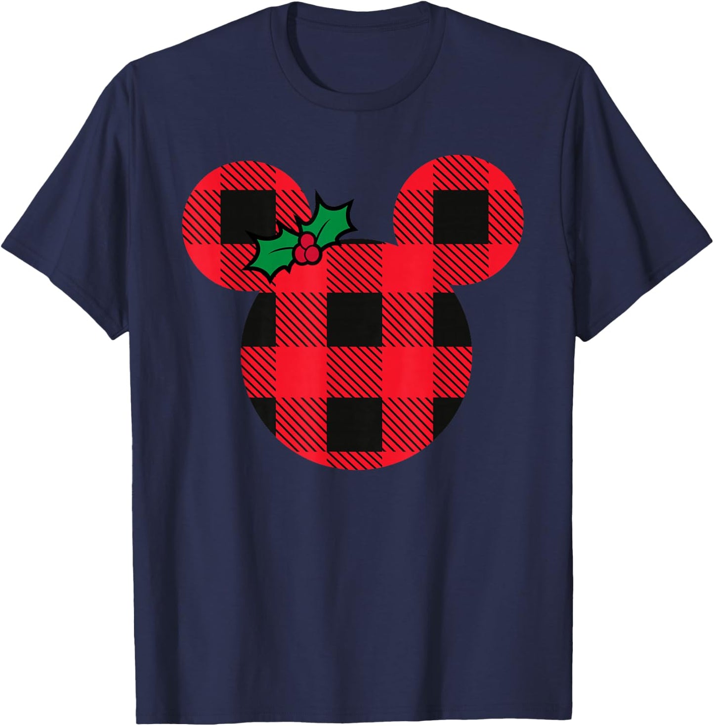 Disney Minnie Mouse Icon Holiday Plaid with Holly Christmas T-Shirt - T-Shirt | Navy
