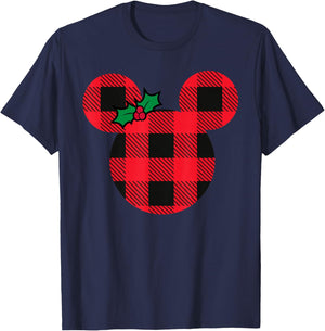 Disney Minnie Mouse Icon Holiday Plaid with Holly Christmas T-Shirt - T-Shirt | Navy