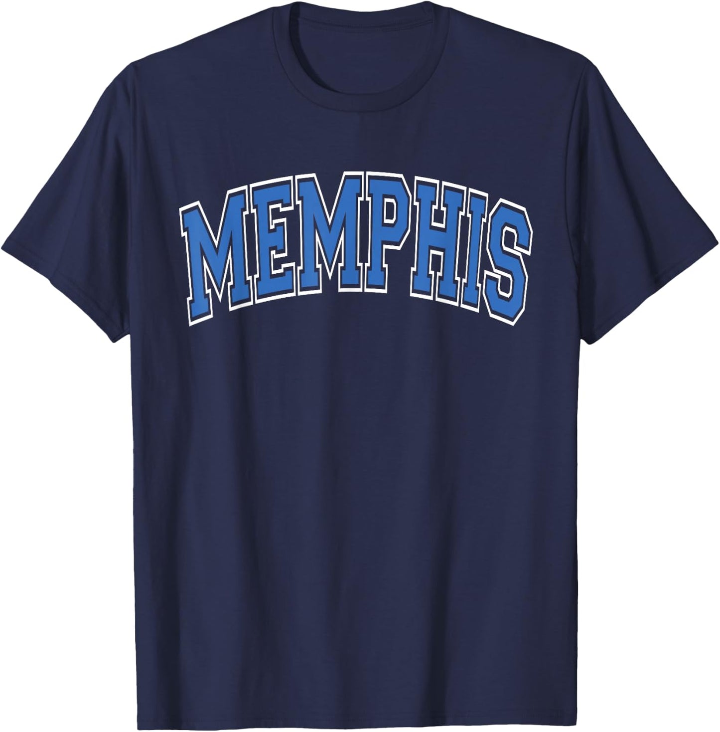 Memphis Arched Blue Text T-Shirt - T-Shirt | Navy