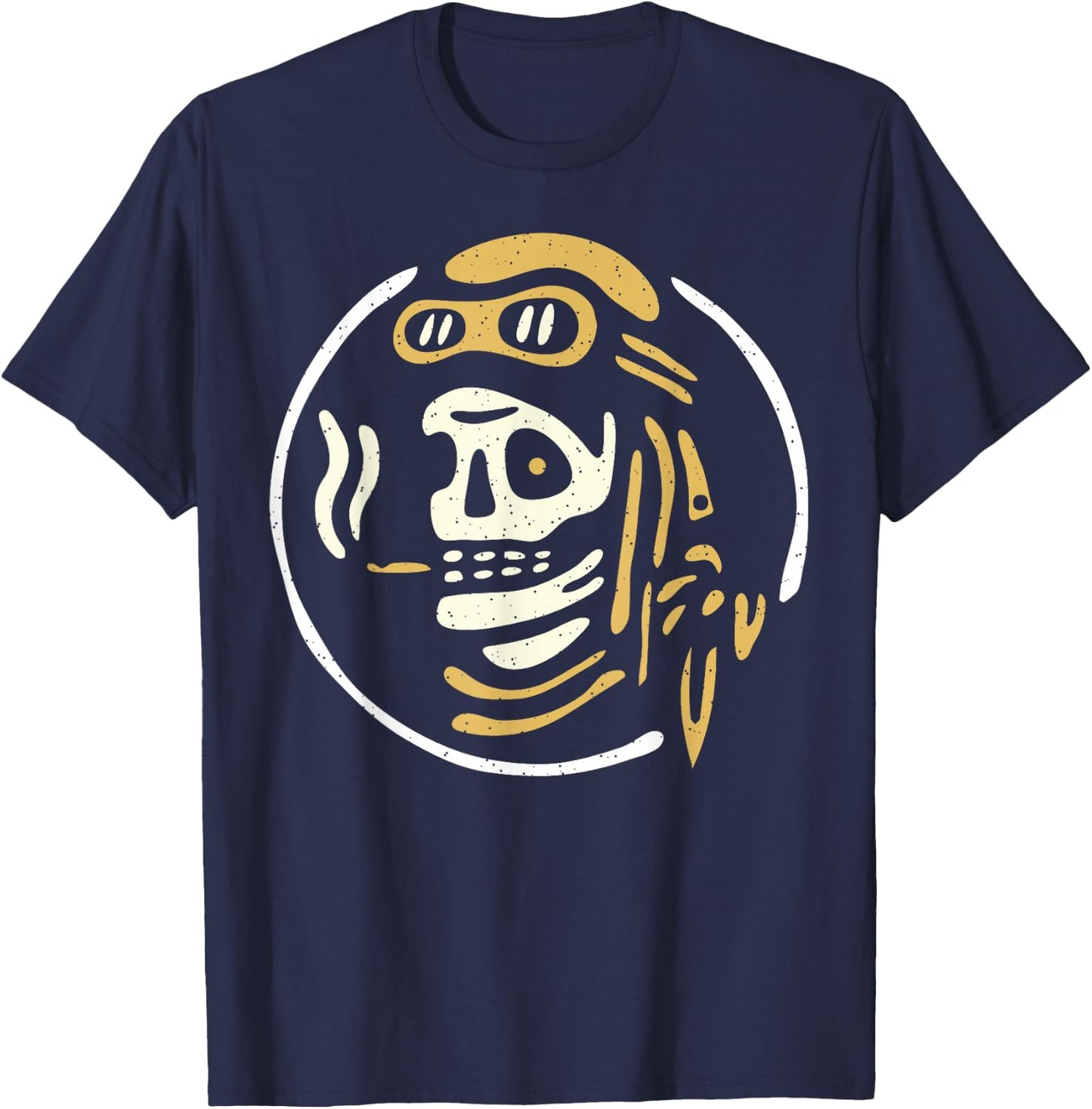Vintage Biker Ghost Pilot - Tattoo Flash Rider Skull T-Shirt - T-Shirt | Navy