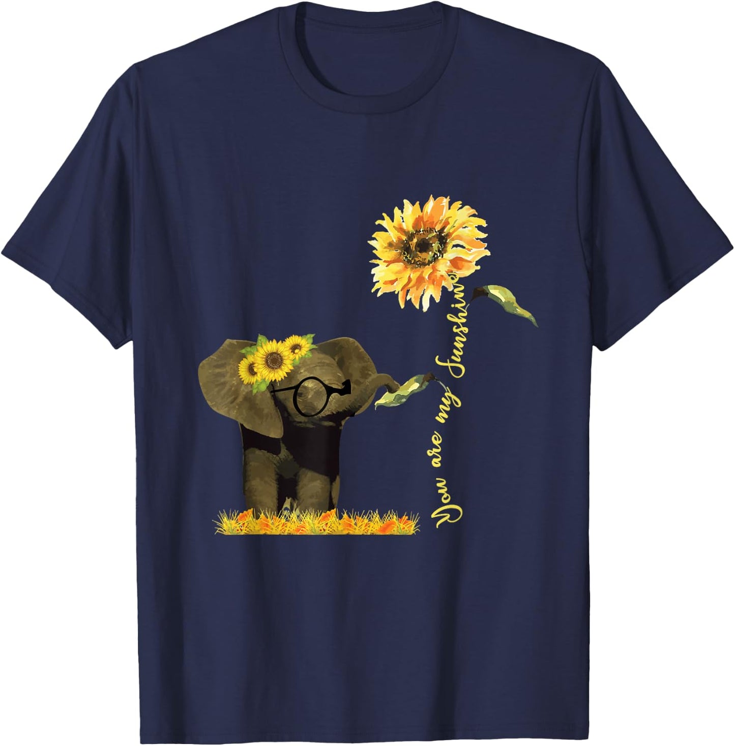 Motivational You Are Sunshine Elephant Sunflower Women Men T-Shirt - T-Shirt | Navy