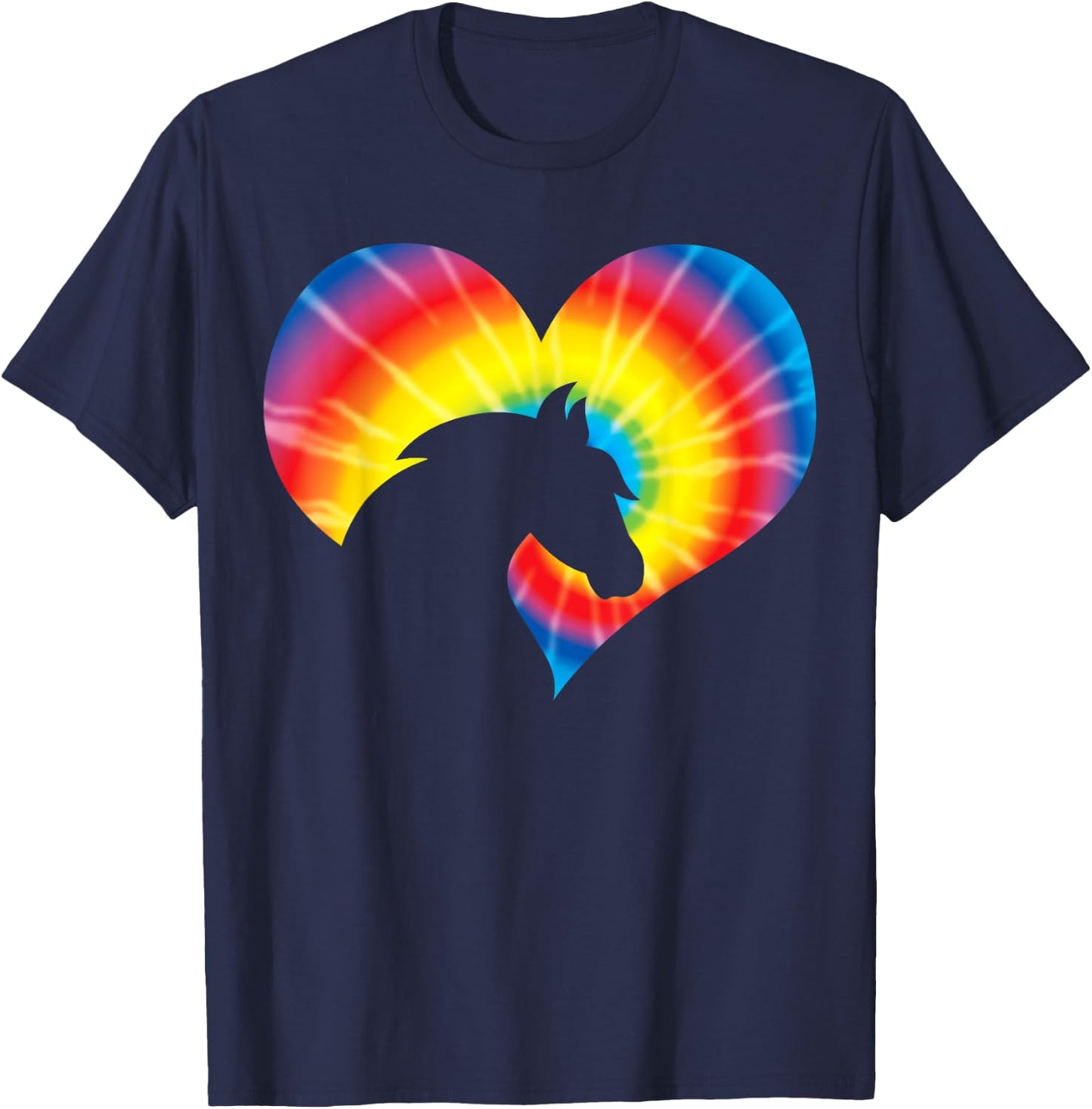 Horse Heart Silhouette For Cowgirl Equestrian Graphic Print T-Shirt - T-Shirt | Navy
