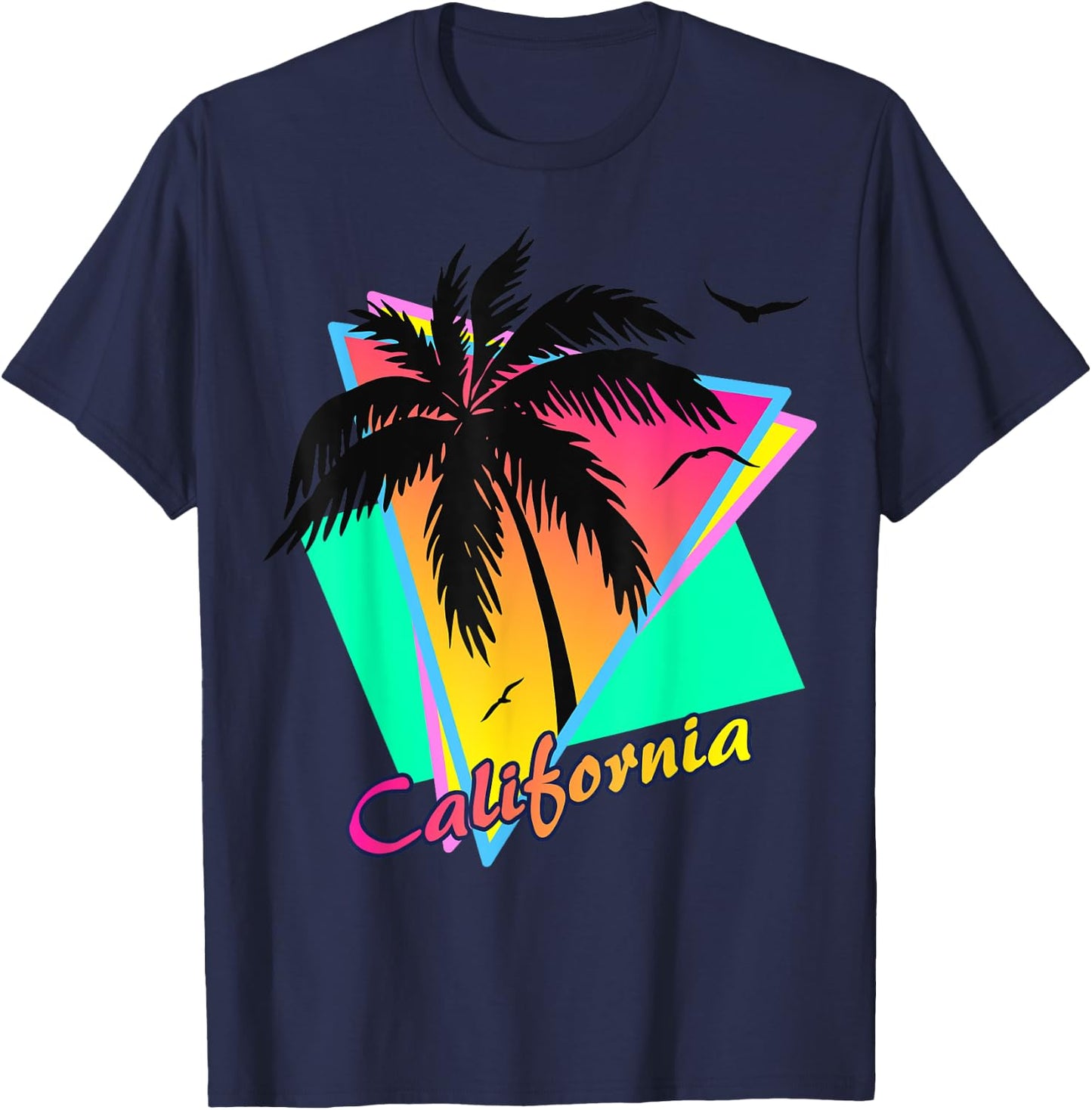 California 80s Summer Palm Trees 80s Beach Sunset Men Women Girls Kids T-Shirt - T-Shirt | Navy