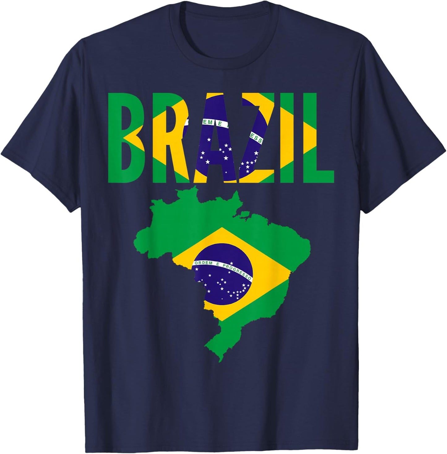 Brazilian - Brazil Country Map Flag T-Shirt - T-Shirt | Navy