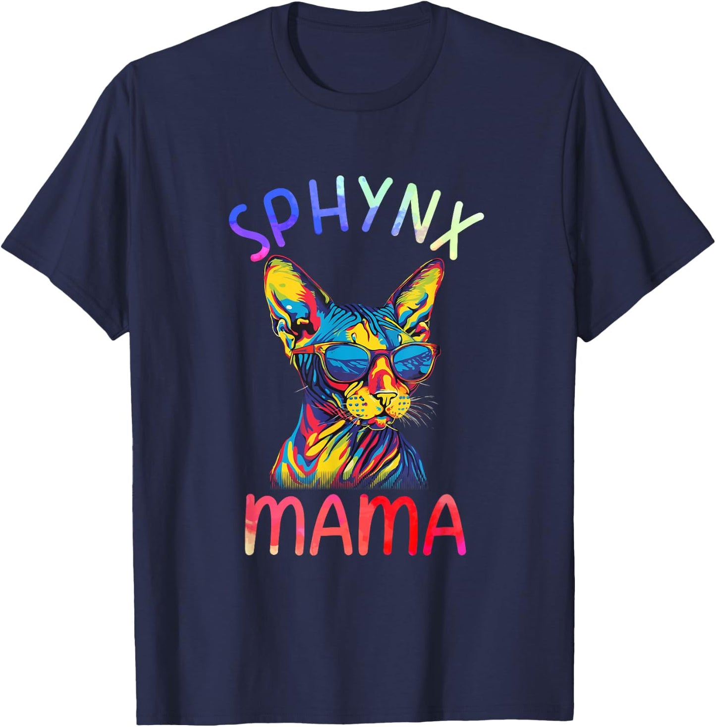 Sphynx Cat Mom Mama Pop Art Sphynx Cat Lovers Women Kids T-Shirt - T-Shirt | Navy