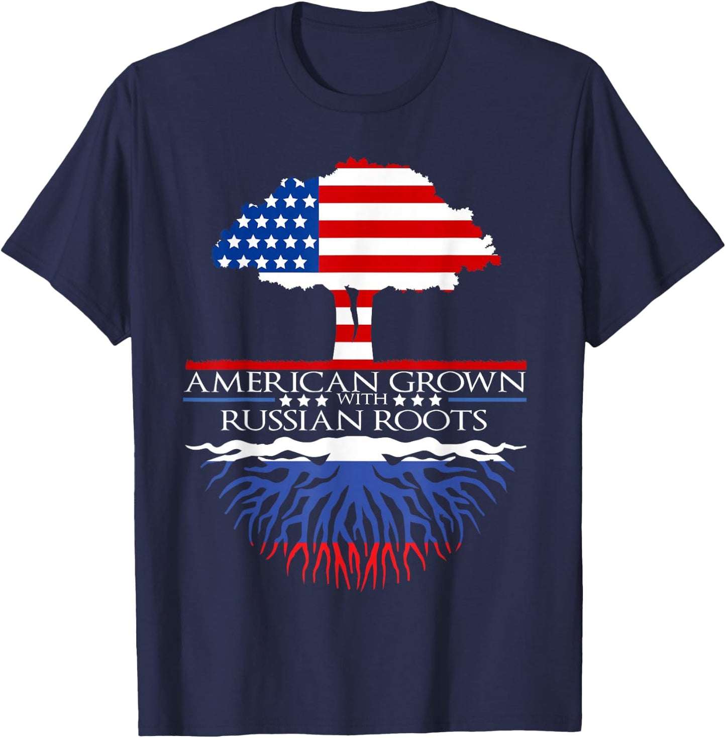Russian Roots American Grown Tree Flag USA Russia Gift T-Shirt - T-Shirt | Navy