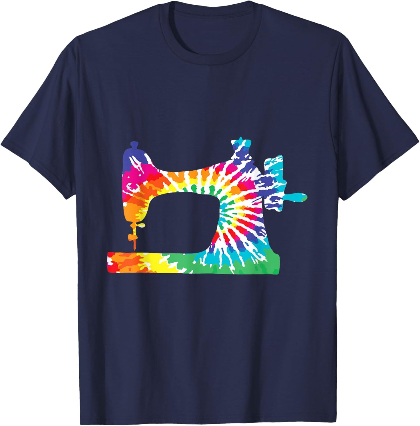 Retro Hippie Rainbow Sewing Machine Tie Dye Seamstress T-Shirt - T-Shirt | Navy